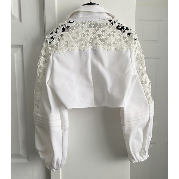 Alexis White Cropped Lace Inset Shirt, size Small. - Picture 8 of 14